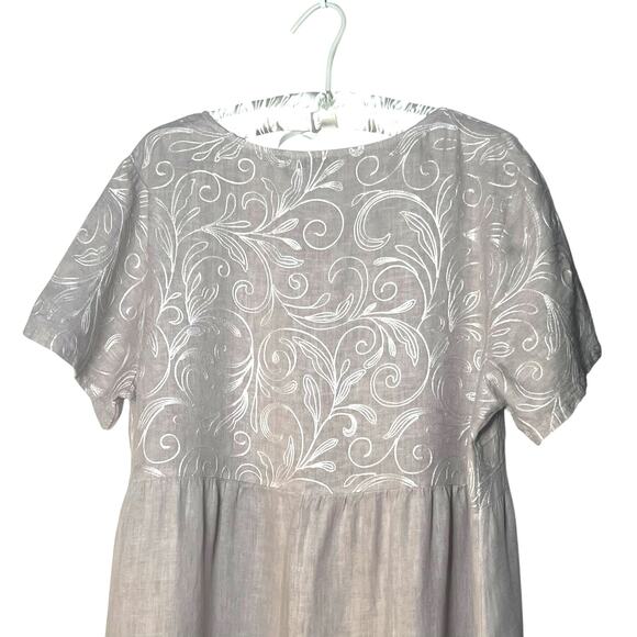 Terzo Millennio Size Large 100% Linen Floral Embroidered Dress Made in Italy - Picture 4 of 9